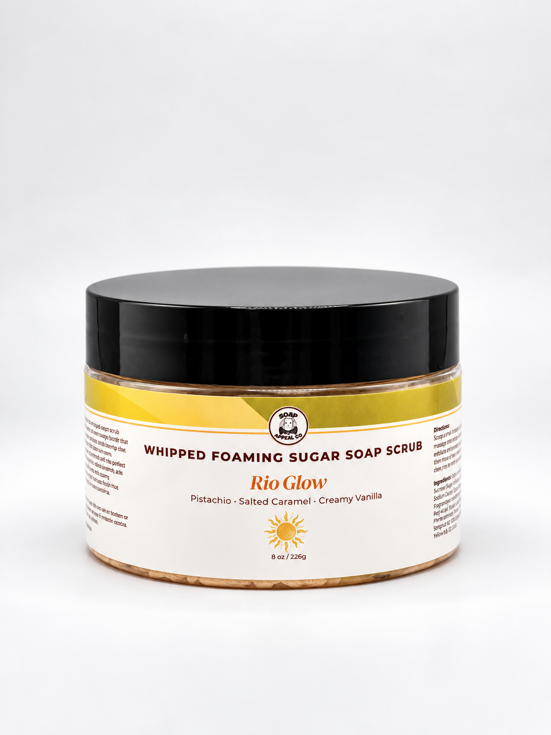 Pistachio, Salted Caramel & Vanilla Foaming Whipped Sugar Body Scrub- Rio Glow