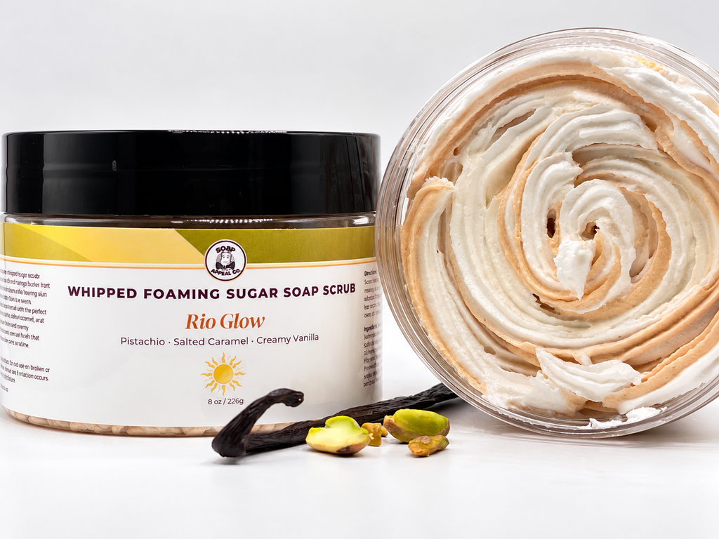 Pistachio, Salted Caramel & Vanilla Foaming Whipped Sugar Body Scrub- Rio Glow