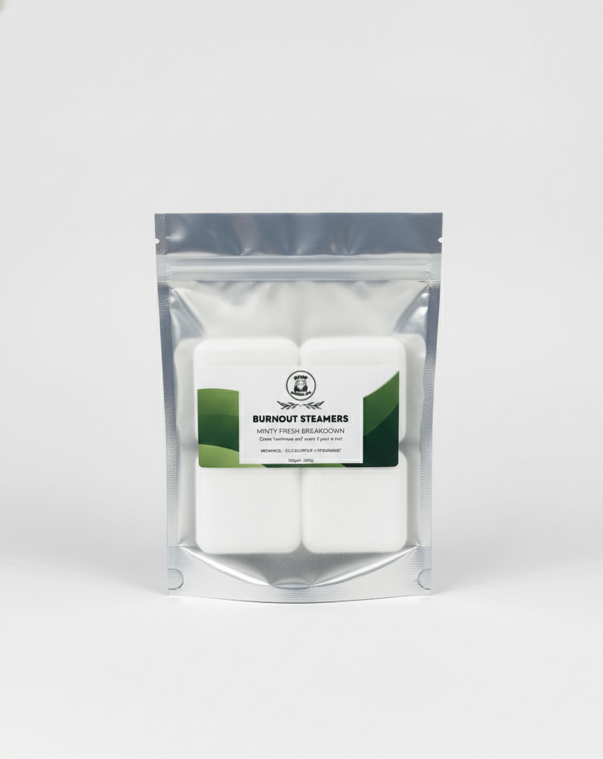 Pack of burnout steamers with a visible brand label on a white background