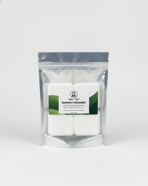 Pack of burnout steamers with a visible brand label on a white background
